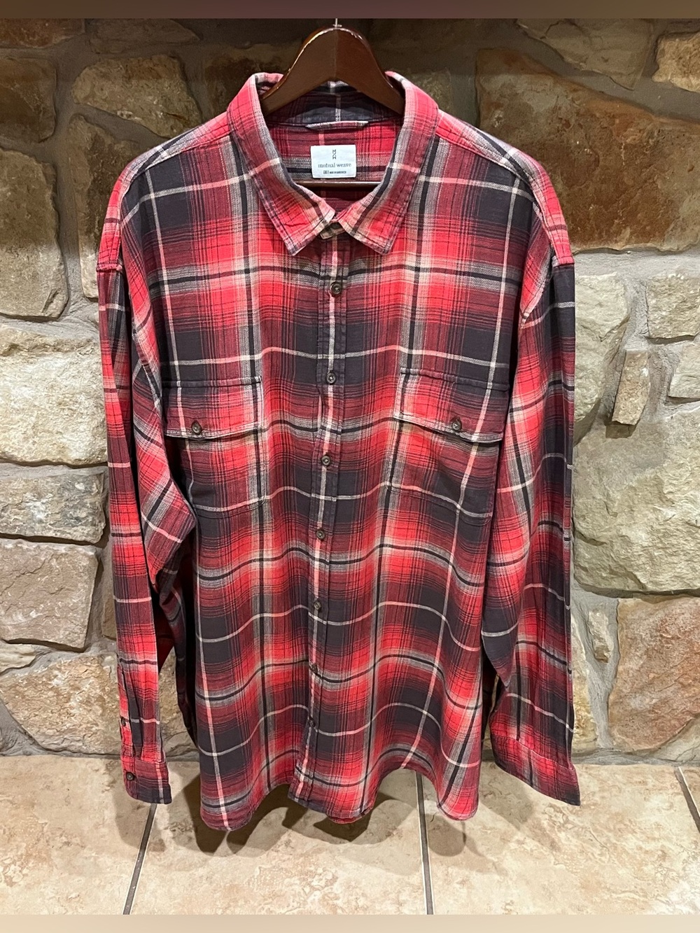 Natural Weave Red & Brown Flannel Shirt Men's 3XLT Tall Rugged Casual Rustic